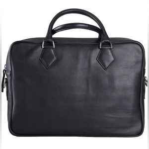 Ladderback Genuine Leather Laptop Shoulder Bag Fits 13 inch Laptop, Black Unisex